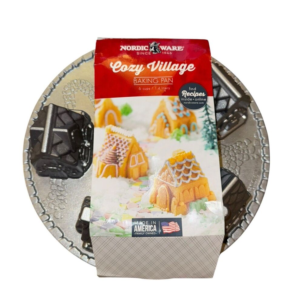 Nordic Ware Cozy Village Baking Pan - Cast Iron Aluminum Brand New 6 Cups‎ New
